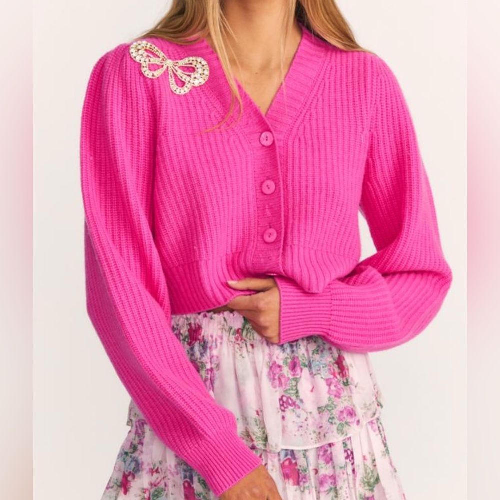 LOVESHACKFANCY EMBELLISHED CARDIGAN SWEATER